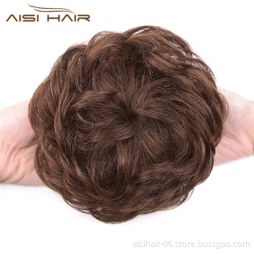 Aisi Hair Brazilian Human Hair Brown Curly Chignon Bun Elastic Rope Rubber Band Hairpiece Clip In Extension For Women
